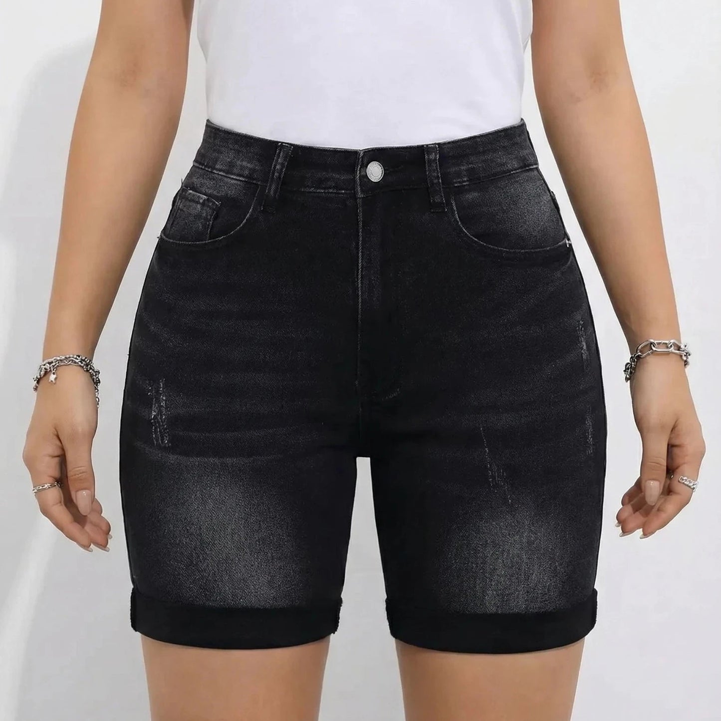 Stonebrook Studio - StonebrookStudio | Women’s High Waisted Bermuda Washed Denim Shorts