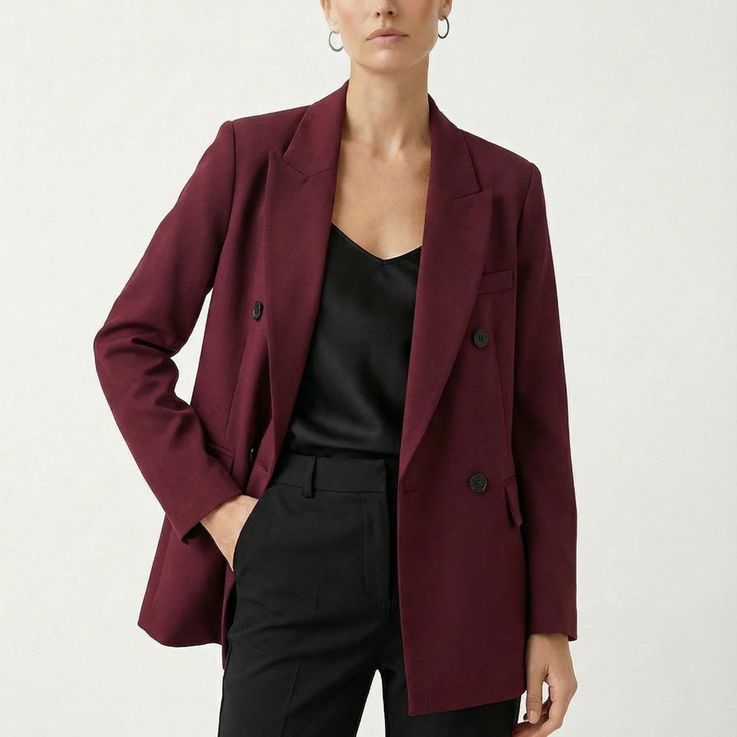 Stonebrook Studio - Stonebrook Studio | Women’s Burgundy Blazer Structured Fit - Classic Smart Casual