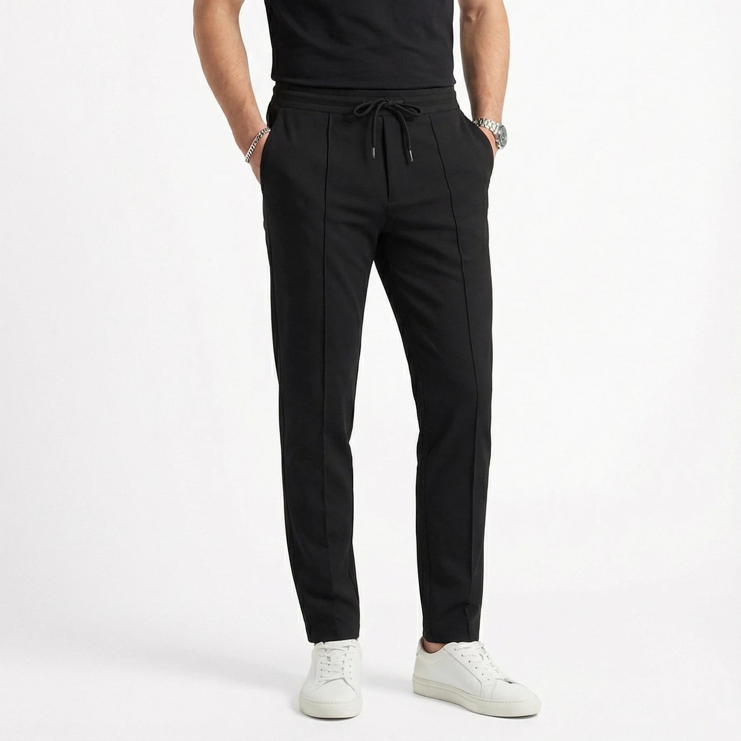 Stonebrook Studio - Stonebrook Studio | Men’s Cotton Textured Drawstring Trousers - Smart - Casual Straight Fit