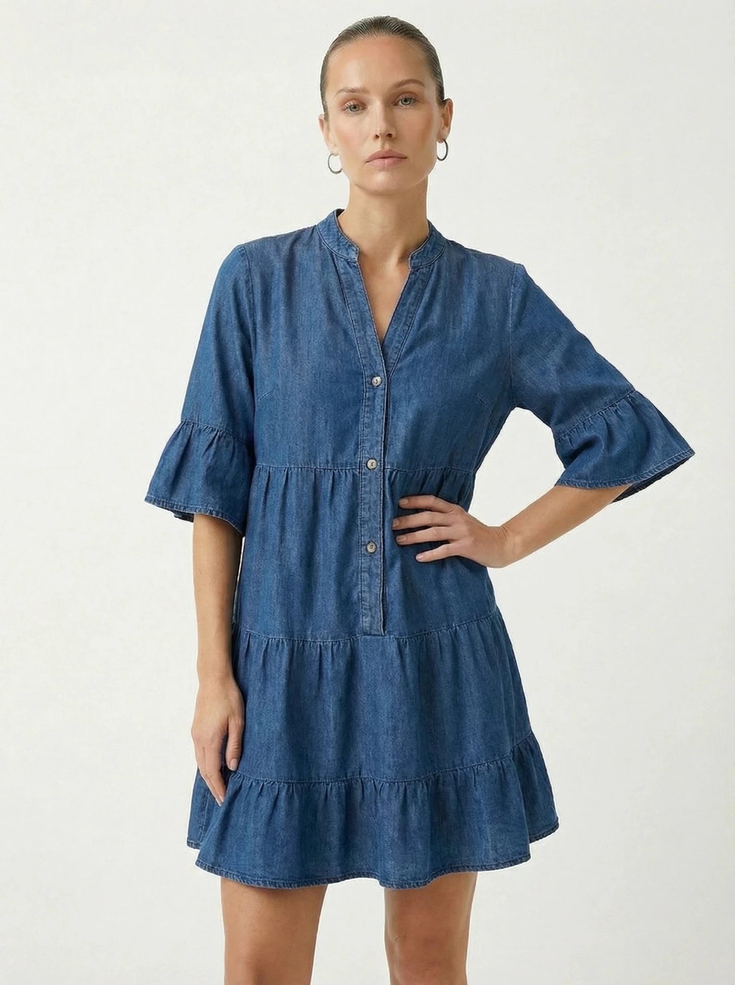 Stonebrook Studio - Stonebrook Studio | Women’s Denim Mini Dress - Comfortable Long Cotton Shirt