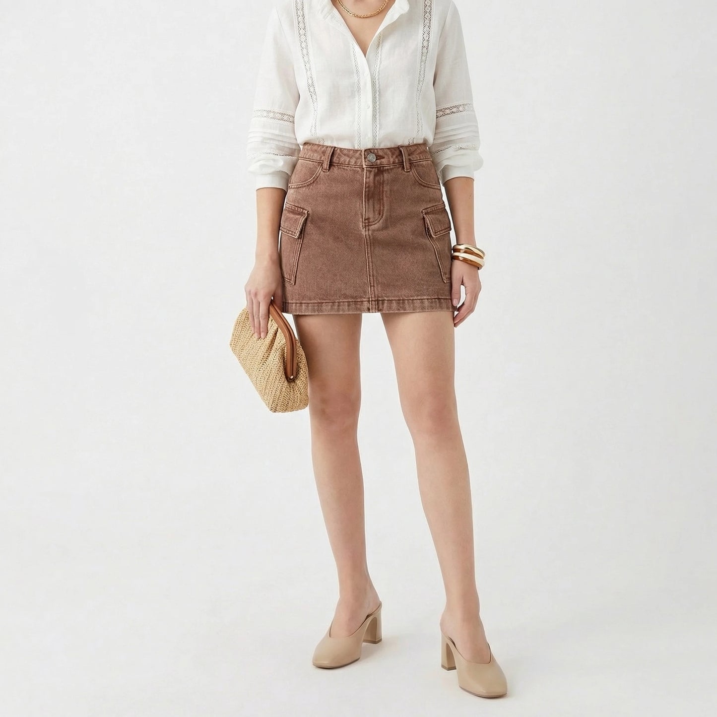 Stonebrook Studio - Stonebrook Studio | Women’s Denim Mini Skirt Cargo Pockets Slim Fit Summer