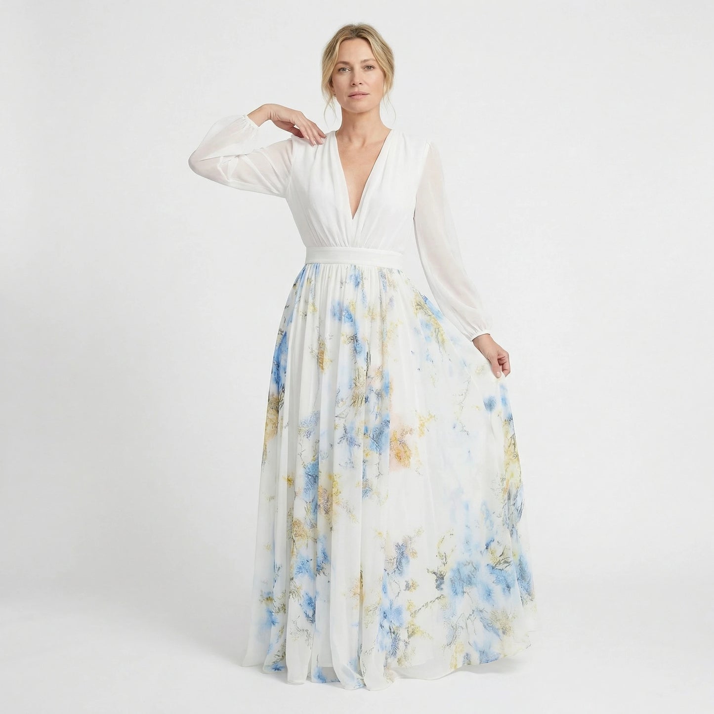 Stonebrook Studio - Stonebrook Studio | Women’s Flowy Maxi Dress - Puff Sleeve Printed Dress