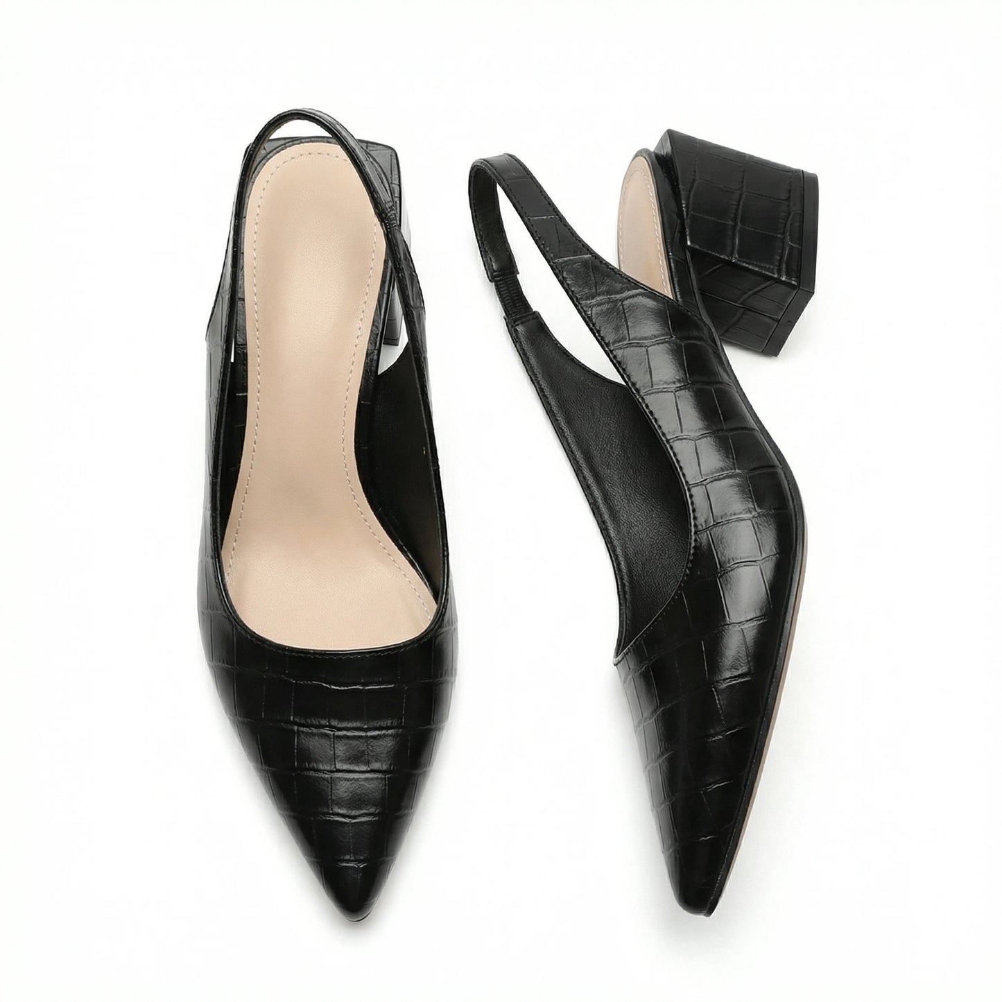 Stonebrook Studio - Stonebrook Studio | Women’s Pointed Toe Slingback Pumps Croc Pattern Block Heel Sandals