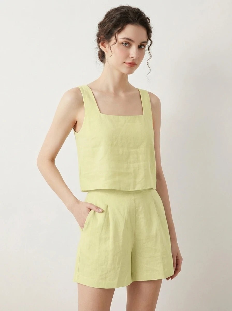 Stonebrook Studio - Stonebrook Studio | Women’s Linen Two Piece Set - Sleeveless Top Shorts Comfort