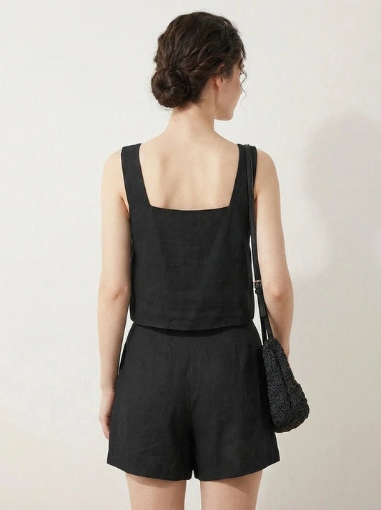 Stonebrook Studio - Stonebrook Studio | Women’s Linen Two Piece Set - Sleeveless Top Shorts Comfort