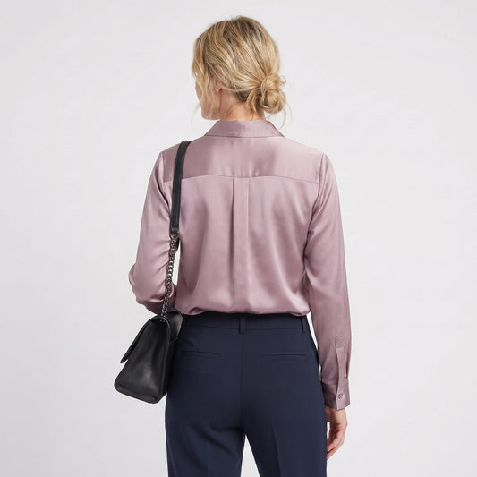 Stonebrook Studio - Stonebrook Studio | Women’s Satin Blouse Soft Stretch Elegant Long Sleeve Fit