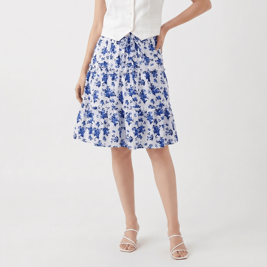 Stonebrook Studio - Stonebrook Studio | Women’s Floral Midi Skirt - Elegant Frilled Hem