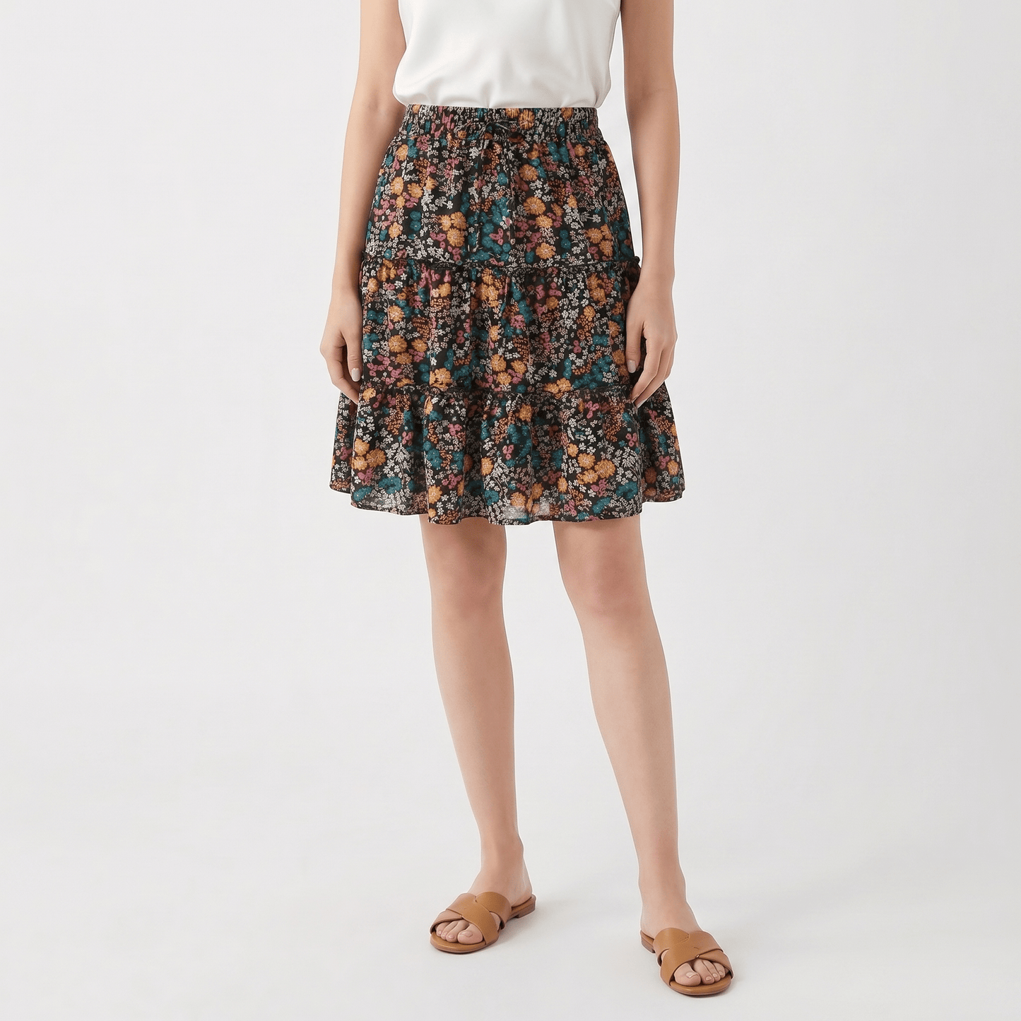 Stonebrook Studio - Stonebrook Studio | Women’s Floral Midi Skirt - Elegant Frilled Hem