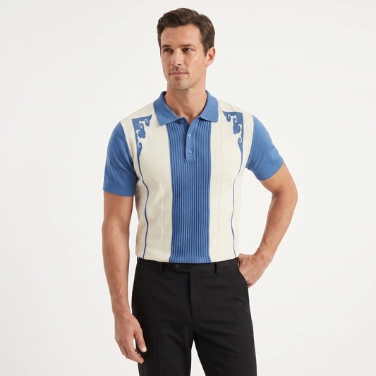 Stonebrook Studio - StonebrookStudio | Men’s Polo Shirt Cotton Blend - Contrast Panel and Button Placket
