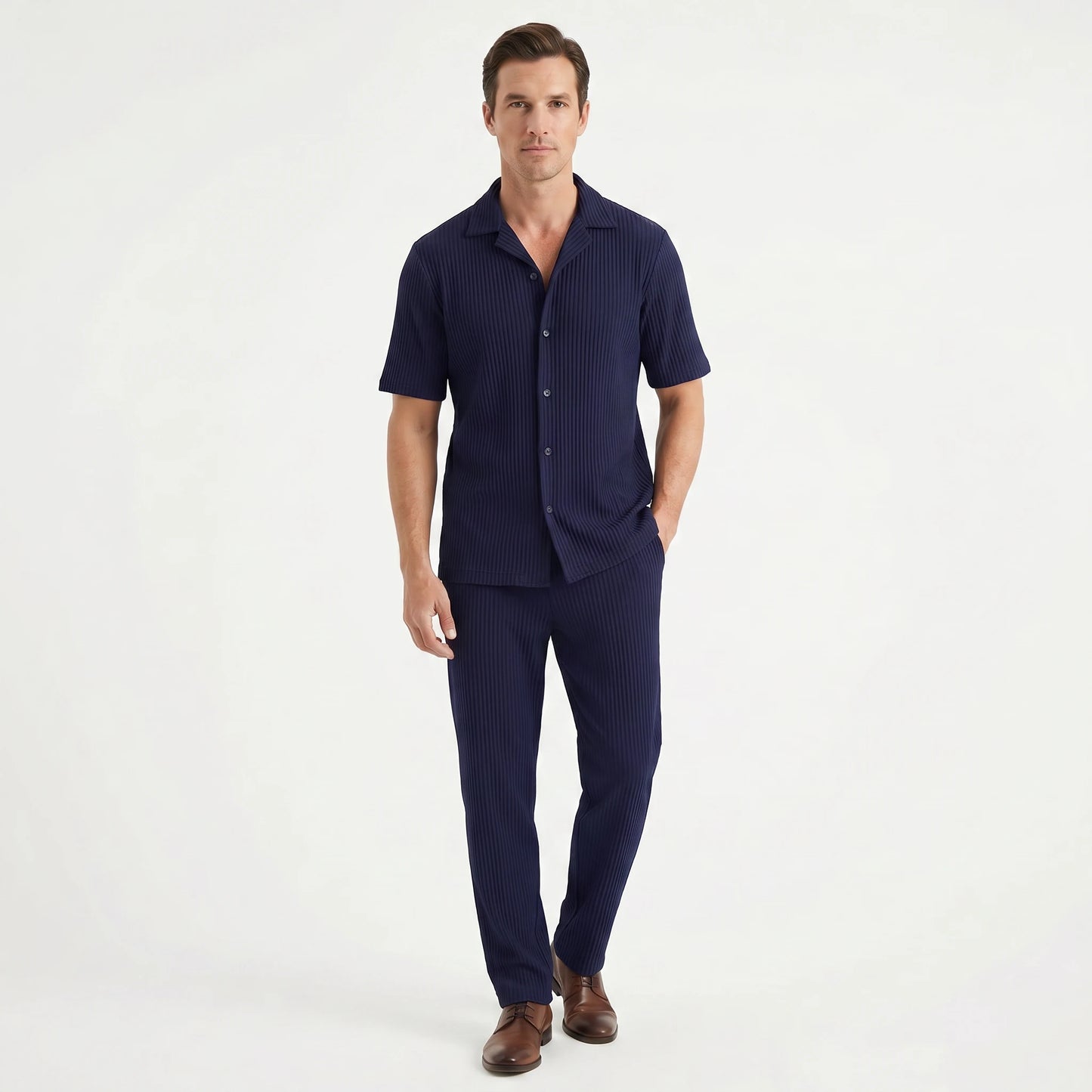 Stonebrook Studio - Stonebrook Studio | Men’s Ribbed Two Piece Set Breathable Cotton Blend Relaxed Fit