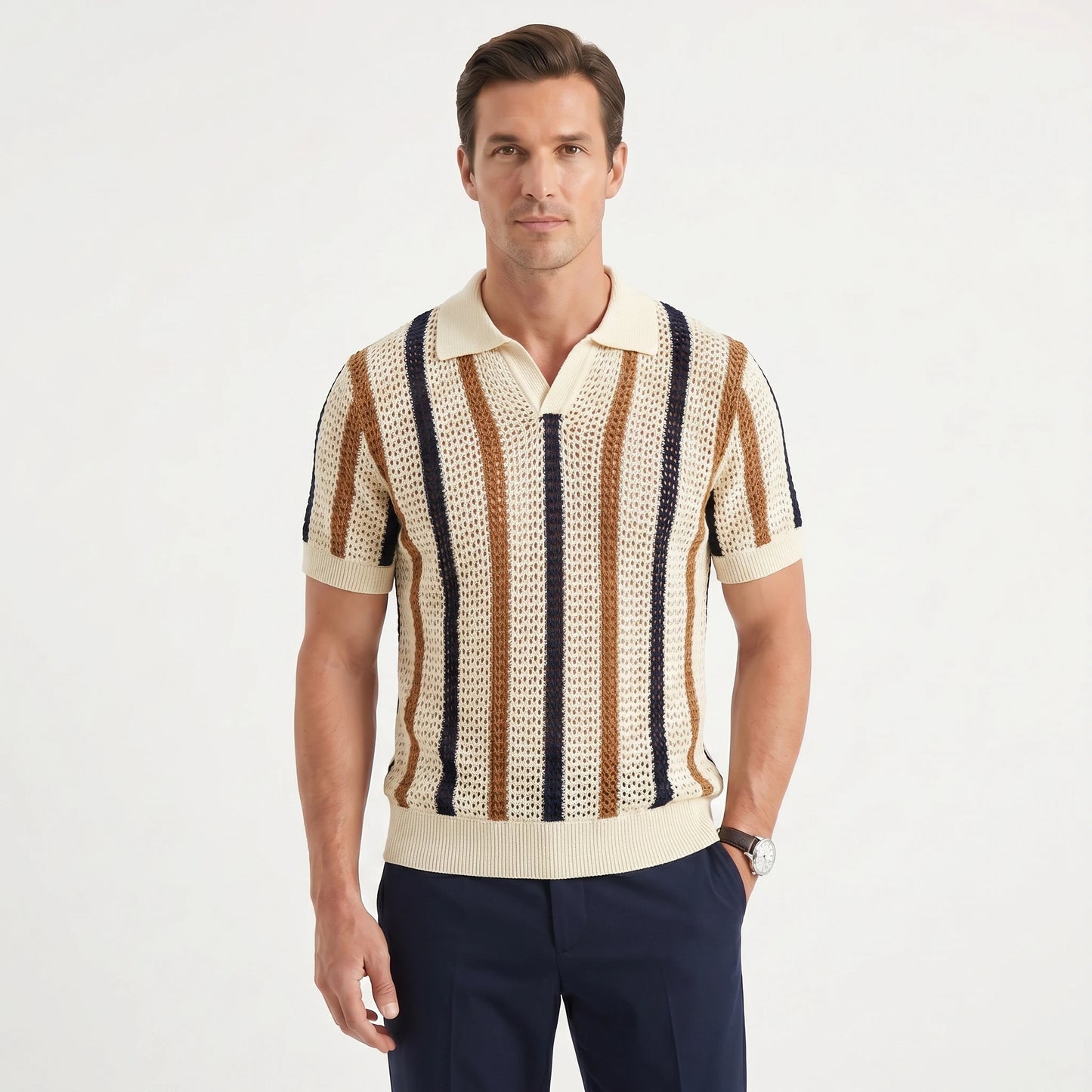 Stonebrook Studio | Men’s Striped Polo Shirt Lightweight Summer Comfort Slim Fit