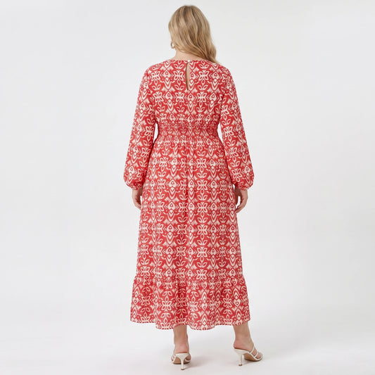 Stonebrook Studio | Women’s Classic Printed Midi Dress Refined V-Neck A-Line Fit