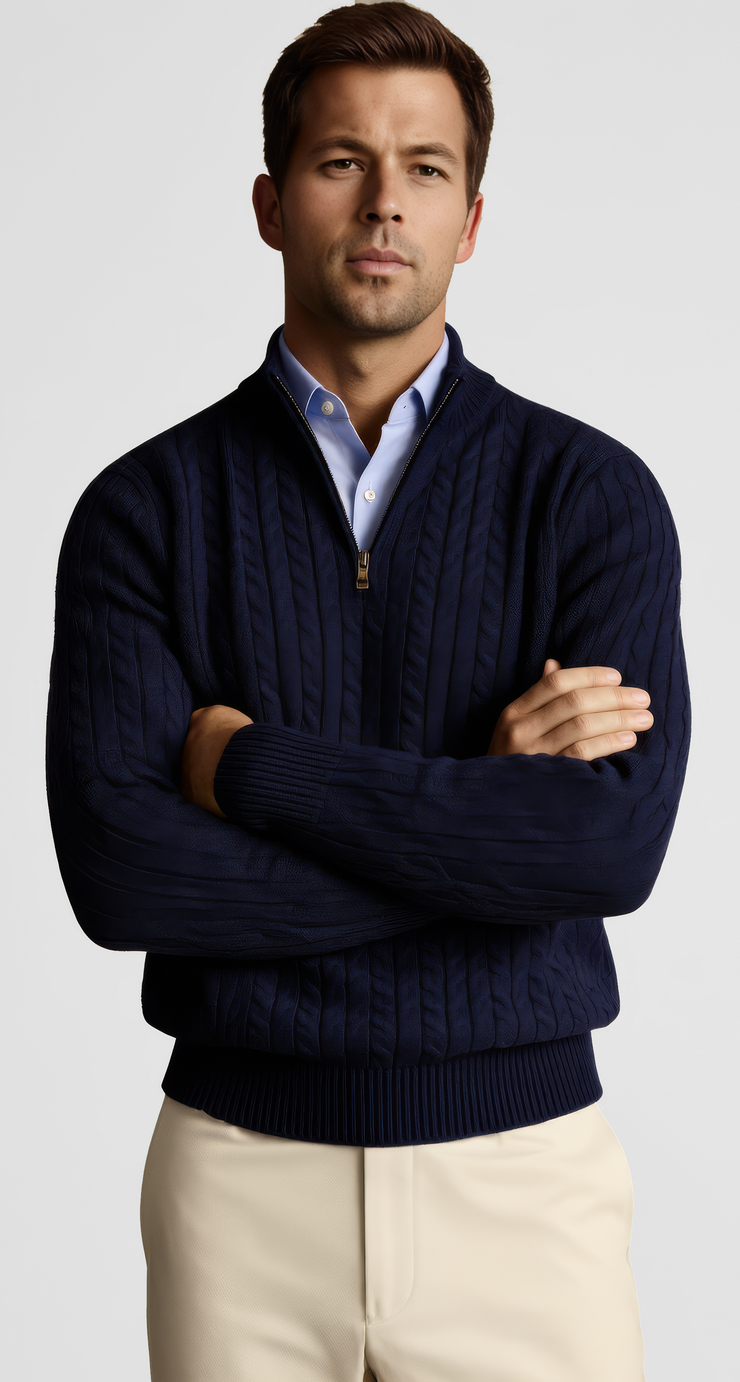 Men’s Jacquard Mock-Neck Half-Zip Sweater