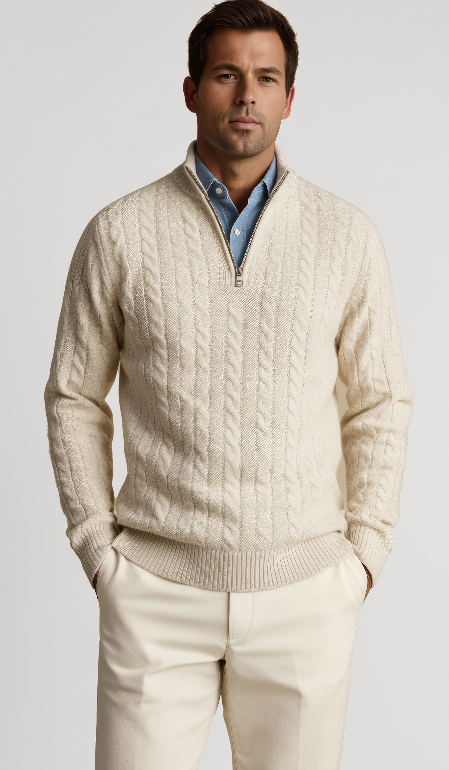 Men’s Jacquard Mock-Neck Half-Zip Sweater