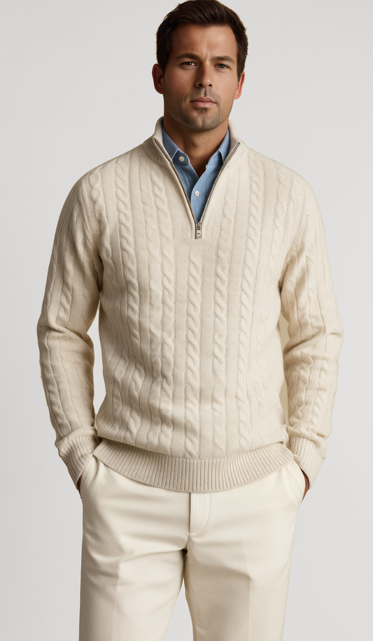 Men’s Jacquard Mock-Neck Half-Zip Sweater