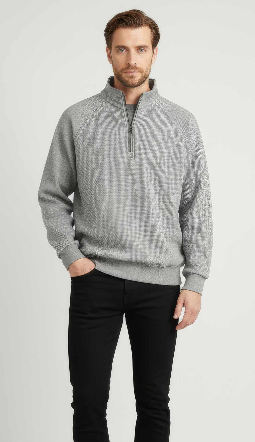 Men’s Thick Grey Cotton Turtleneck – Cozy Winter Sweatshirt