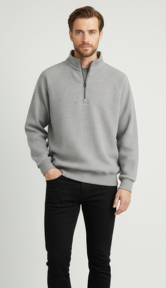 Men’s Thick Grey Cotton Turtleneck – Cozy Winter Sweatshirt