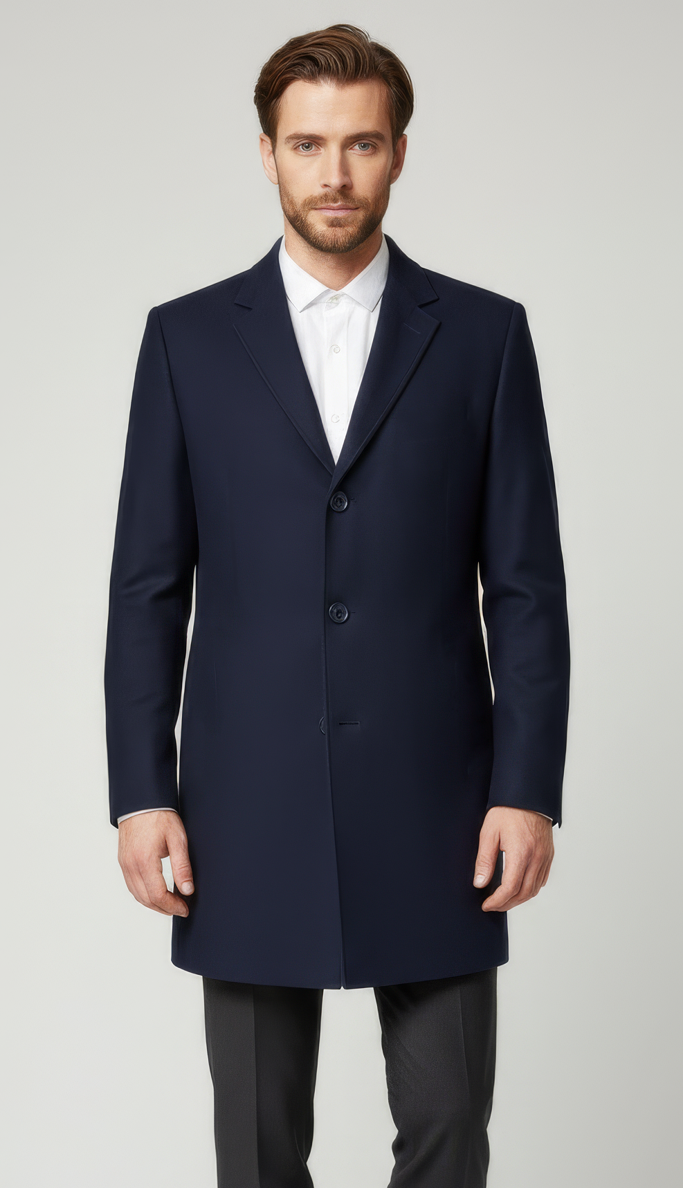 Men’s Winter Trench Coat - Windproof Warm Long Overcoat Blue