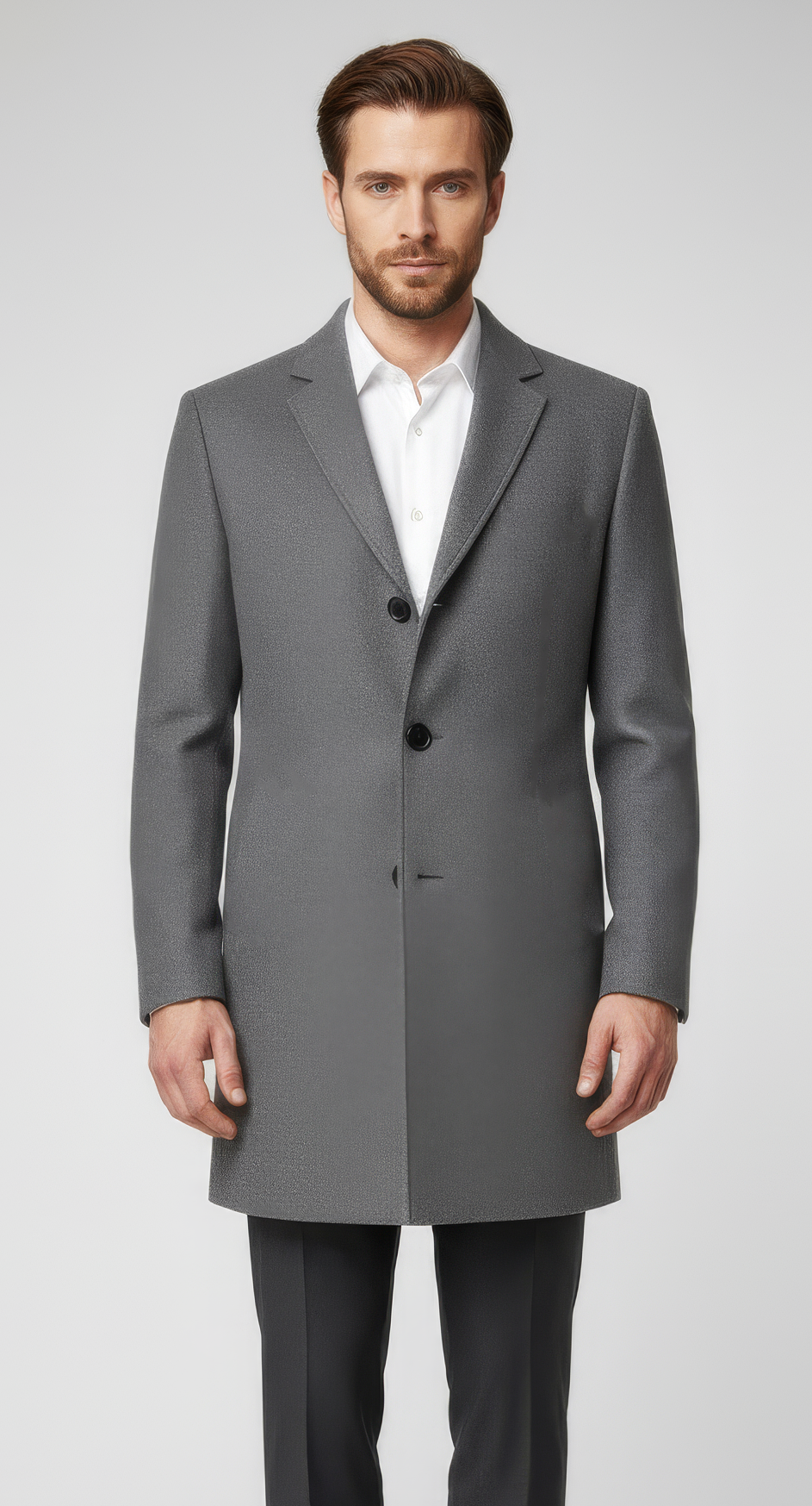 Men’s Winter Trench Coat - Windproof Warm Long Overcoat Grey