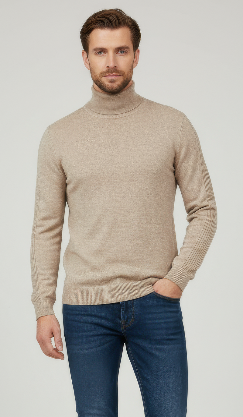 Pure Merino Roll Neck Jumper – Classic Warm Pullover Beige