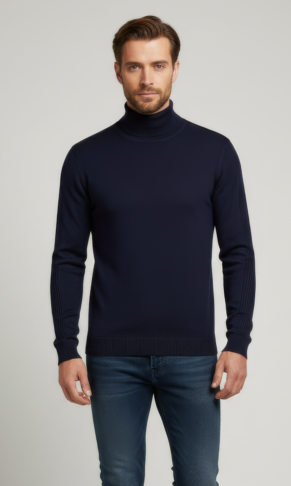 Pure Merino Roll Neck Jumper – Classic Warm Pullover Navy