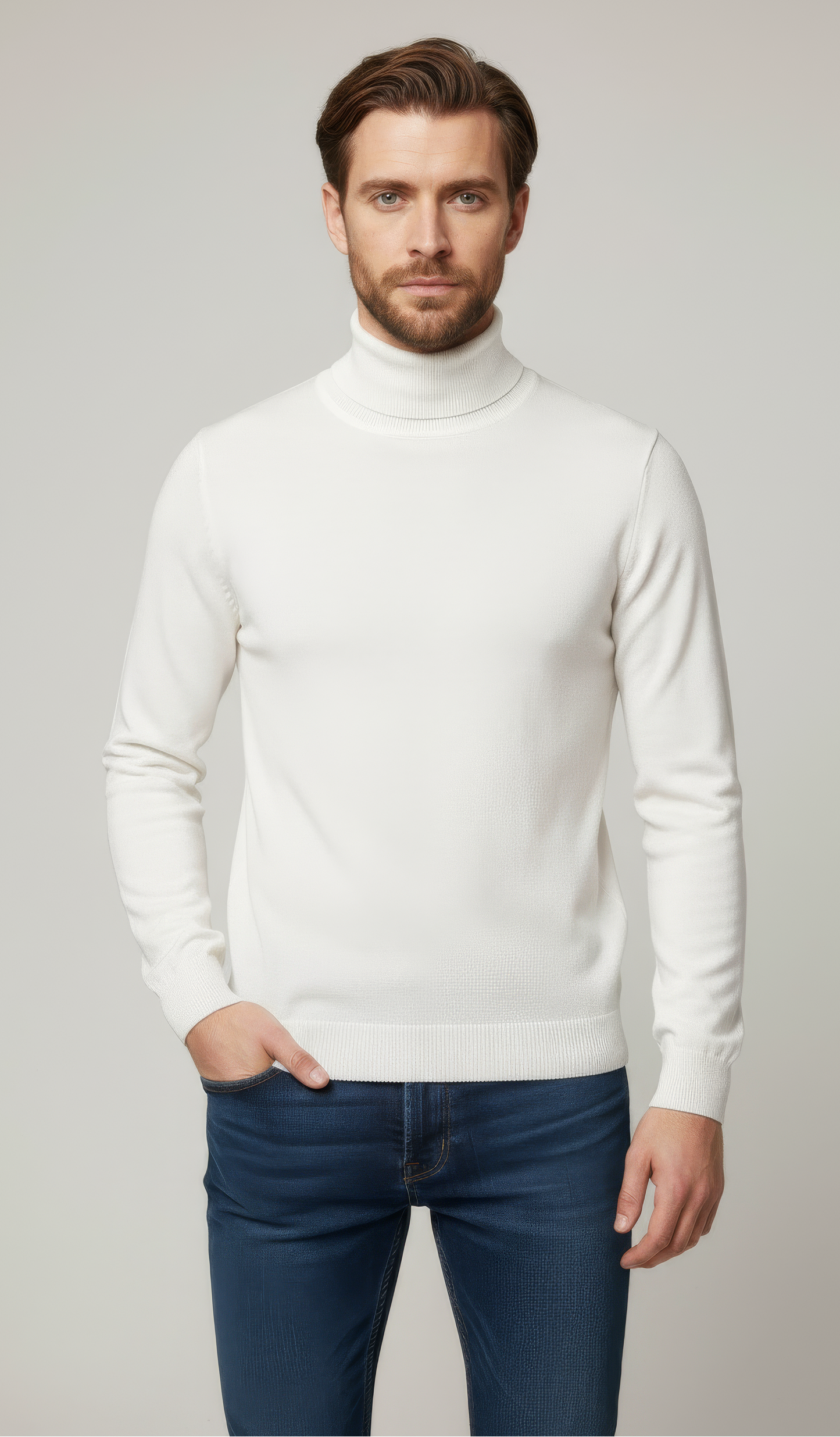 Pure Merino Roll Neck Jumper – Classic Warm Pullover White