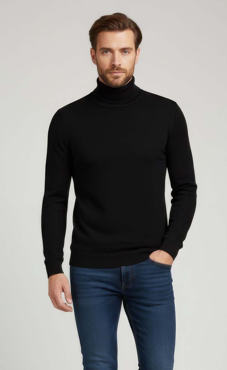 Pure Merino Roll Neck Jumper – Classic Warm Pullover Zwart