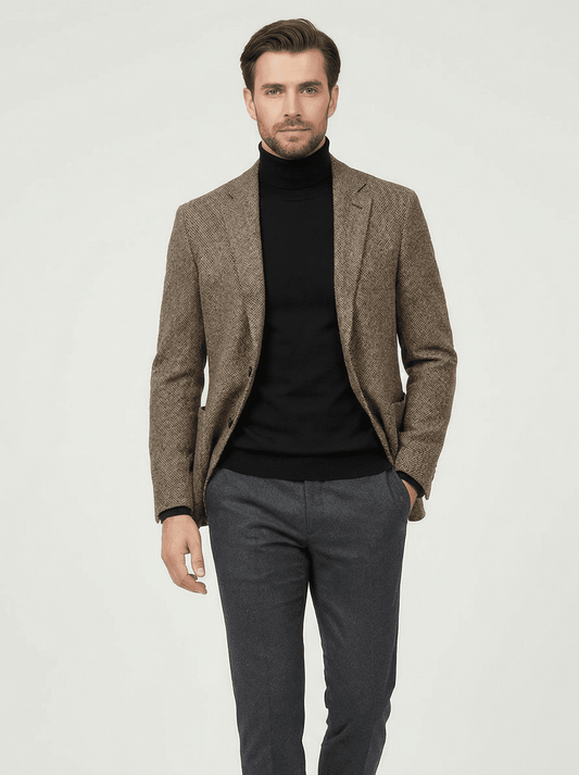 Stonebrook Studio - StonebrookStudio | Men’s Wool Herringbone Blazer – Single - Breasted Classic Fit