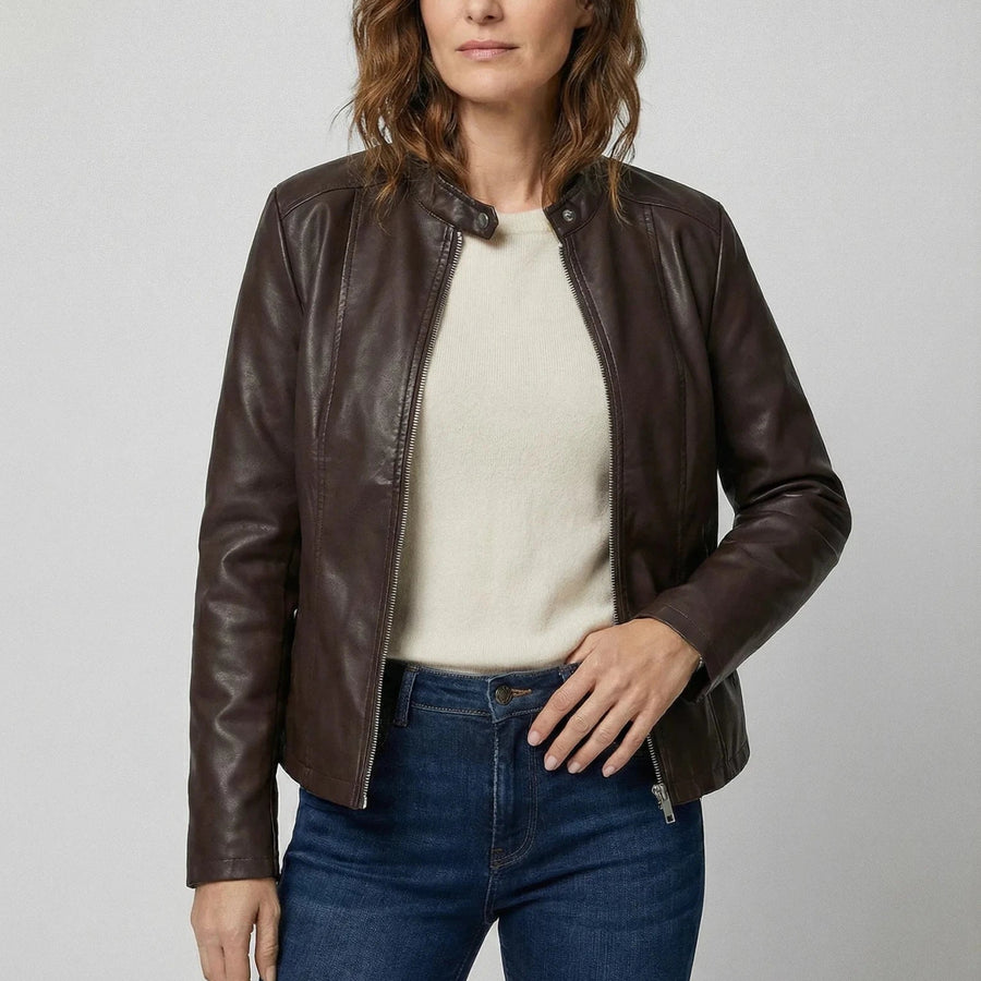 Stonebrook Studio - Stonebrook Studio | Women’s Lightweight Faux Leather Jacket - Comfortable Zip Up Style