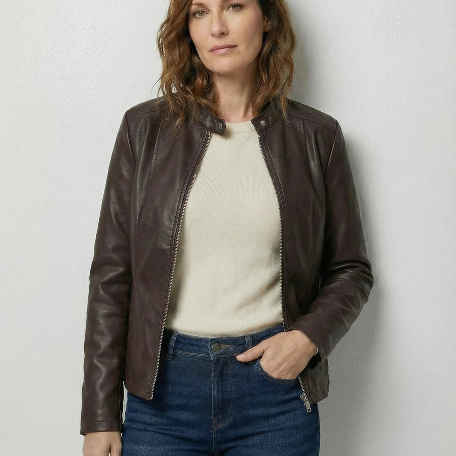 Stonebrook Studio - Stonebrook Studio | Women’s Lightweight Faux Leather Jacket - Comfortable Zip Up Style