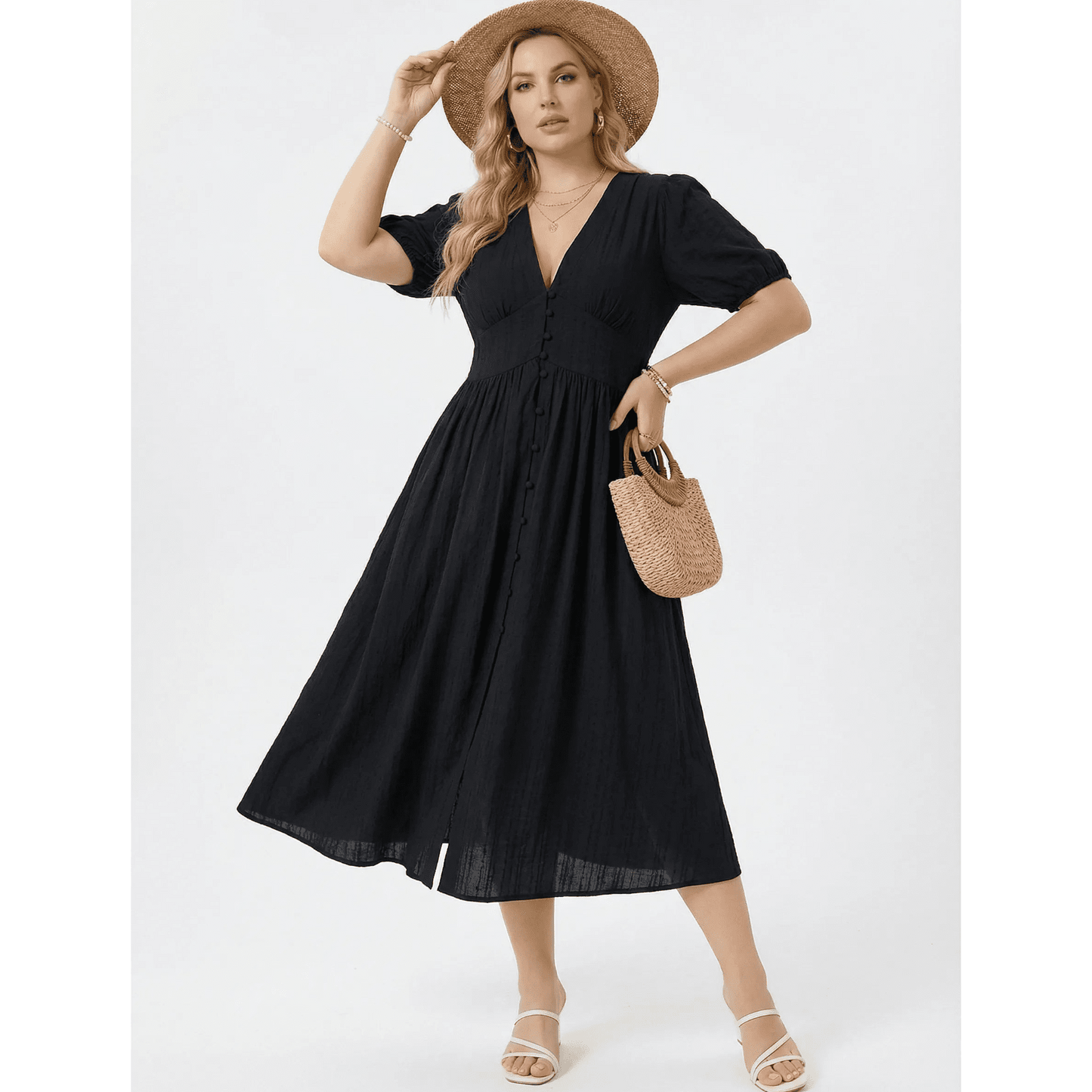 Stonebrook Studio - StonebrookStudio | Women’s Black Starlight Midi Dress - Lightweight Classic Fit