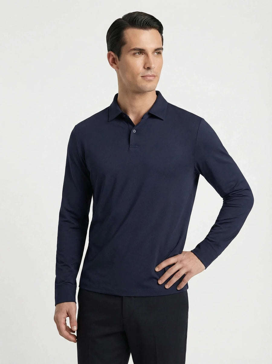 Stonebrook Studio - Stonebrook Studio | Men’s Cotton Stretch Polo Shirt - Breathable Long Sleeve