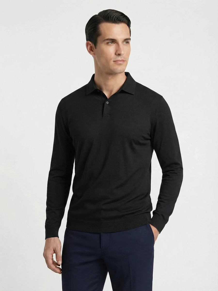 Stonebrook Studio - Stonebrook Studio | Men’s Cotton Stretch Polo Shirt - Breathable Long Sleeve