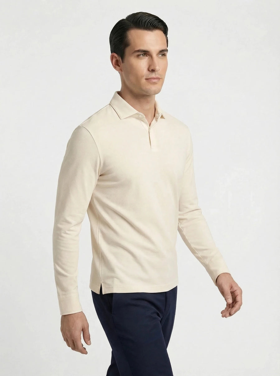 Stonebrook Studio - Stonebrook Studio | Men’s Cotton Stretch Polo Shirt - Breathable Long Sleeve