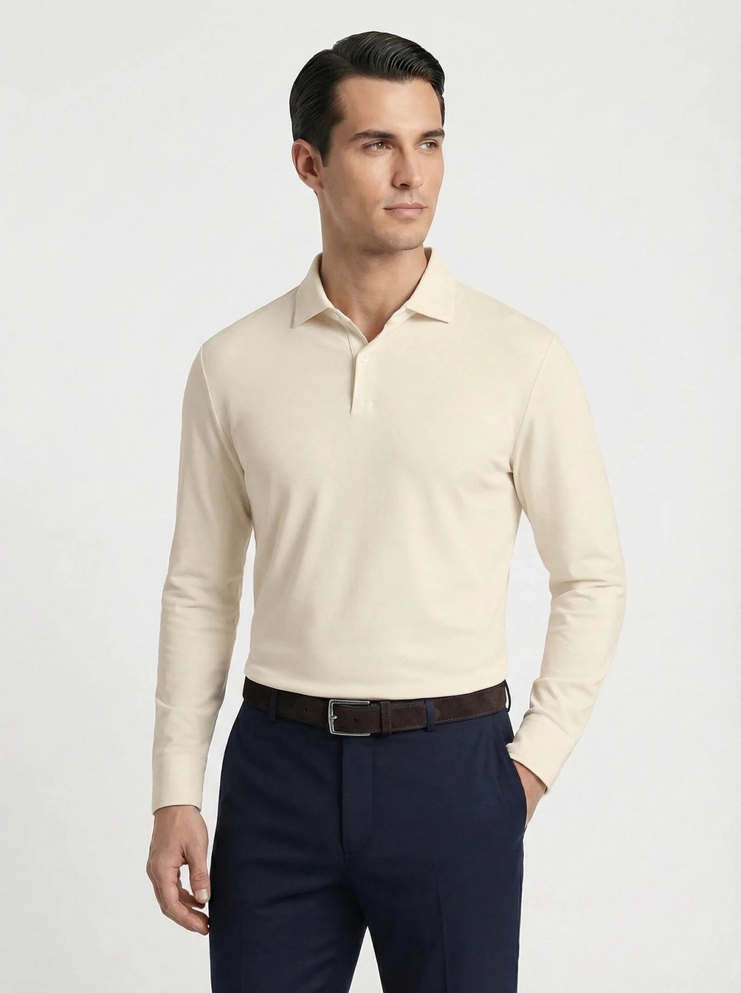 Stonebrook Studio - Stonebrook Studio | Men’s Cotton Stretch Polo Shirt - Breathable Long Sleeve