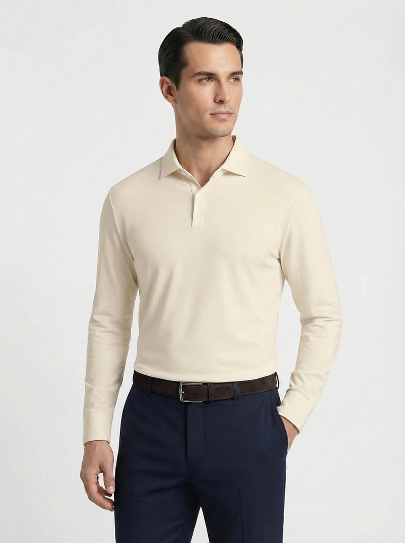 Stonebrook Studio - Stonebrook Studio | Men’s Cotton Stretch Polo Shirt - Breathable Long Sleeve
