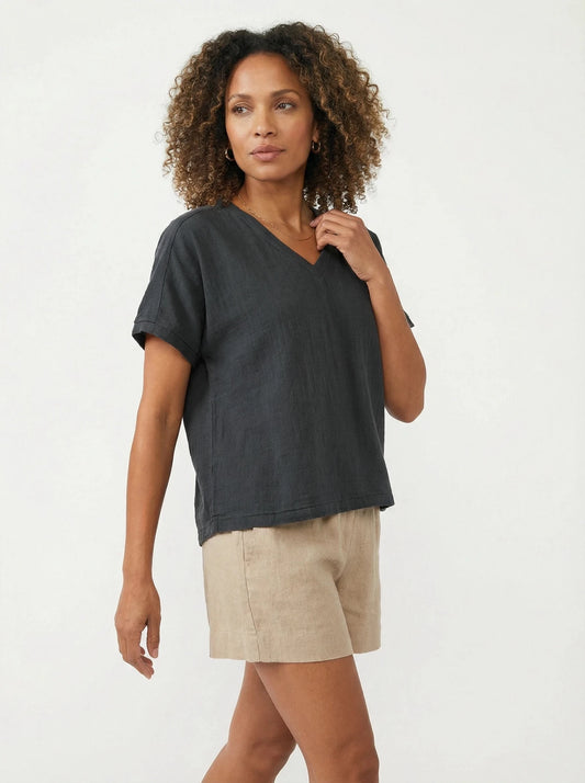 Stonebrook Studio - Stonebrook Studio | Women’s Cotton Linen V - Neck Top
