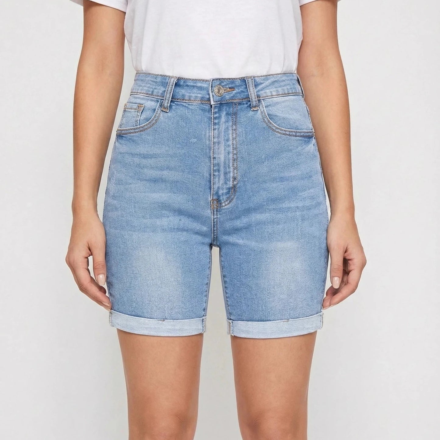 Stonebrook Studio - StonebrookStudio | Women’s High Waisted Bermuda Washed Denim Shorts