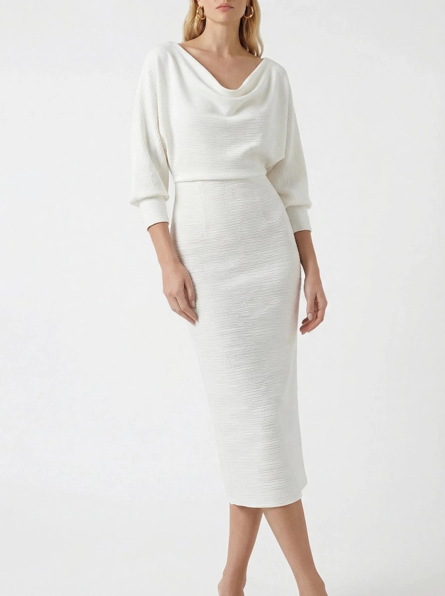 Stonebrook Studio - StonebrookStudio | Women’s Elegant Draped Batwing Midi Dress