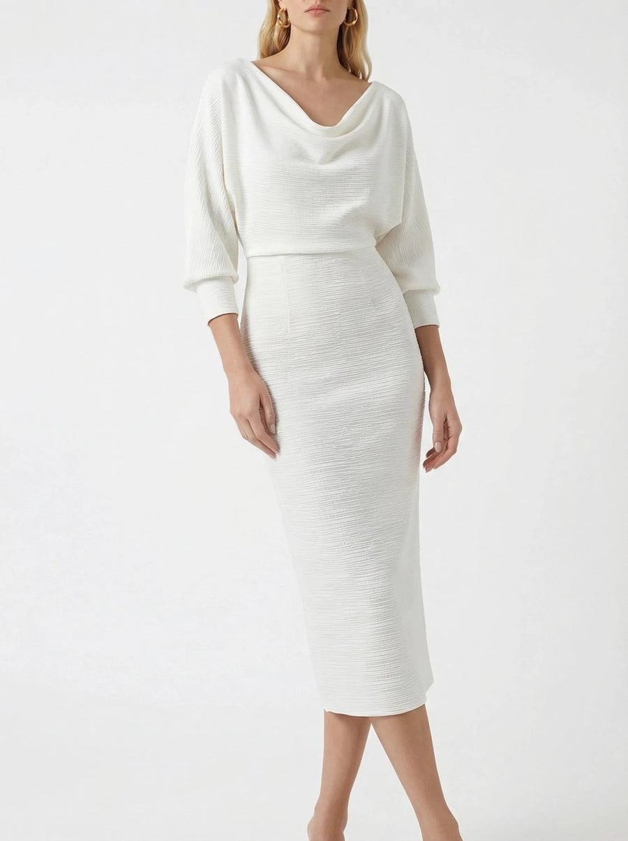 Stonebrook Studio - StonebrookStudio | Women’s Elegant Draped Batwing Midi Dress