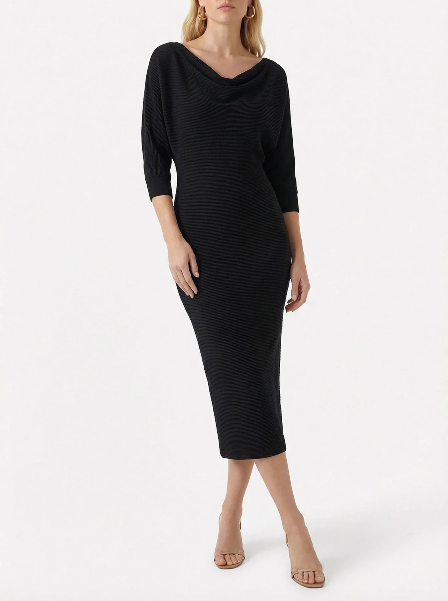 Stonebrook Studio - StonebrookStudio | Women’s Elegant Draped Batwing Midi Dress