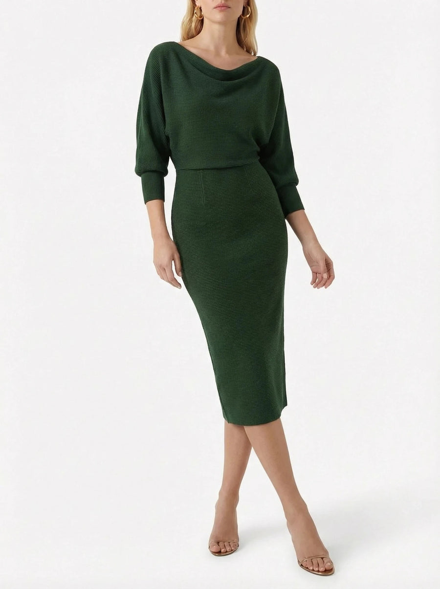 Stonebrook Studio - StonebrookStudio | Women’s Elegant Draped Batwing Midi Dress