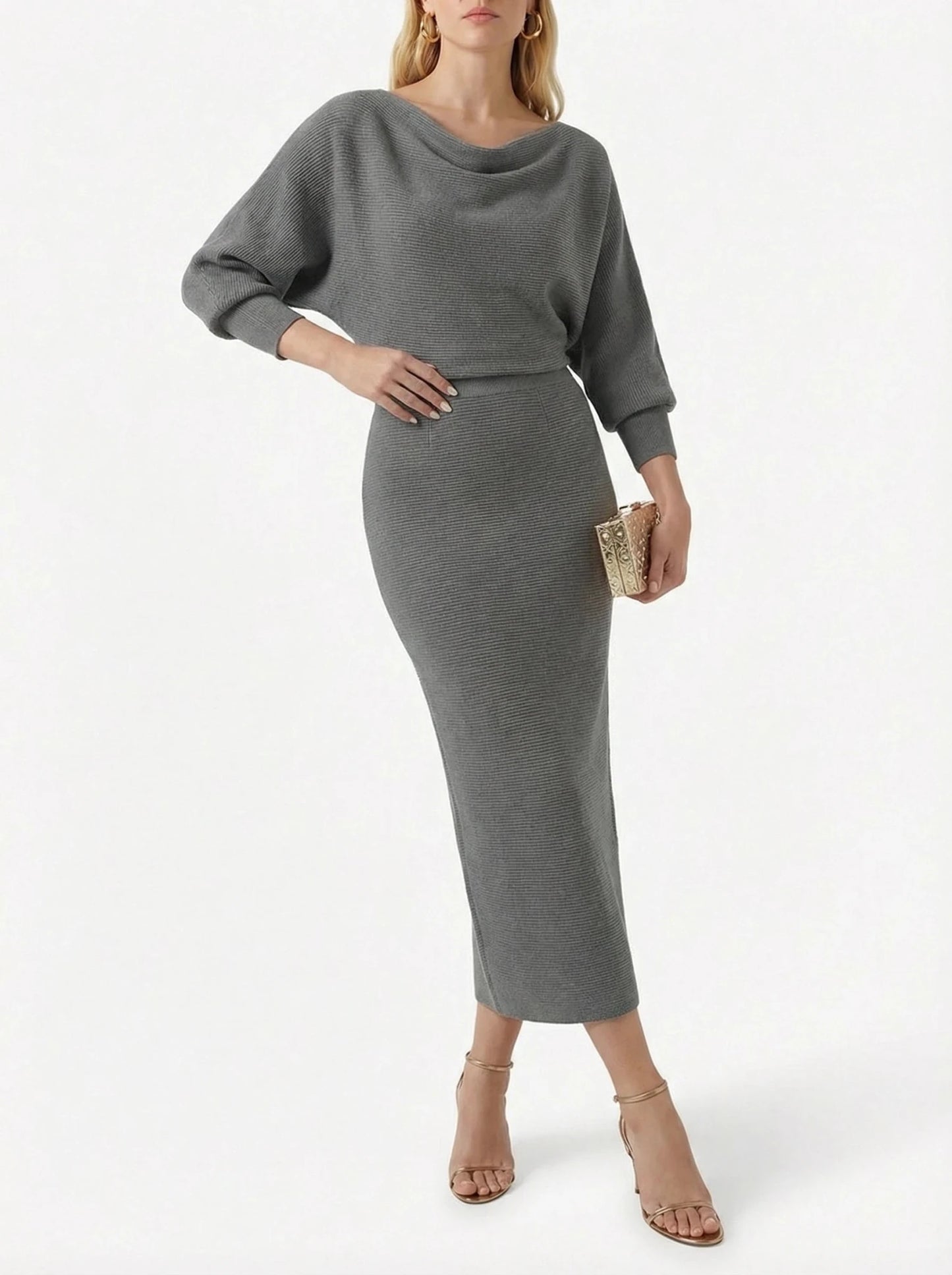 Stonebrook Studio - StonebrookStudio | Women’s Elegant Draped Batwing Midi Dress