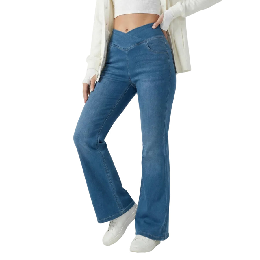 Stonebrook Studio - StonebrookStudio | Women’s High Waisted Crossover Cotton Tummy Control Jeans