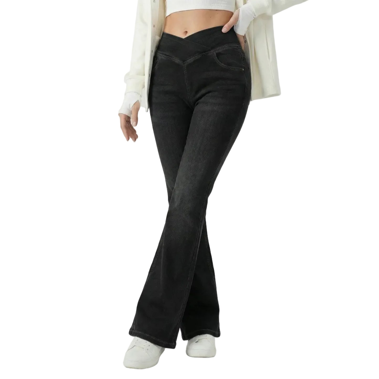 Stonebrook Studio - StonebrookStudio | Women’s High Waisted Crossover Cotton Tummy Control Jeans