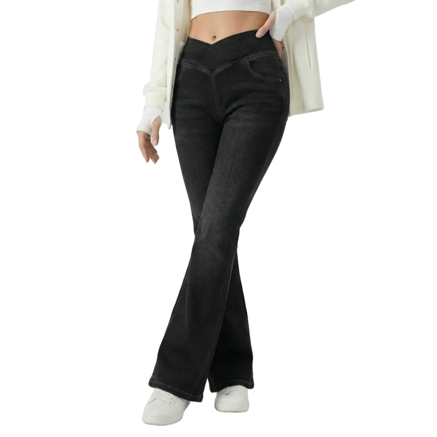 Stonebrook Studio - StonebrookStudio | Women’s High Waisted Crossover Cotton Tummy Control Jeans