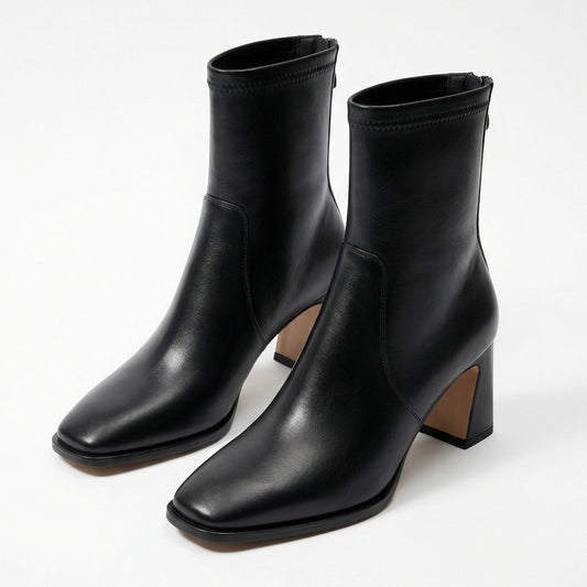 Stonebrook Studio - Stonebrook Studio | Women’s Leather High Heel Ankle Boots - Square Toe Zip