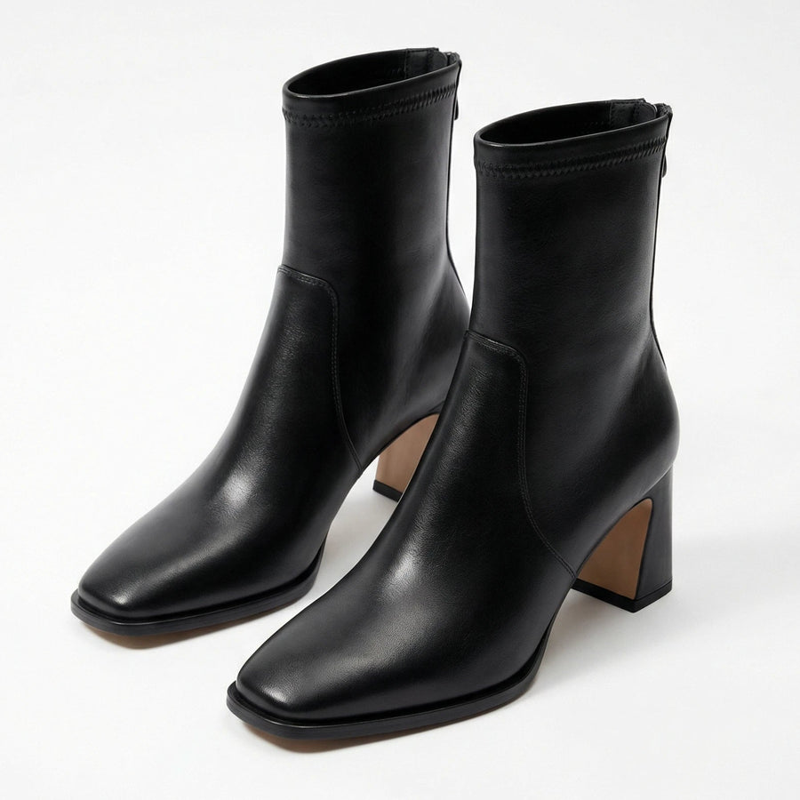 Stonebrook Studio - Stonebrook Studio | Women’s Leather High Heel Ankle Boots - Square Toe Zip