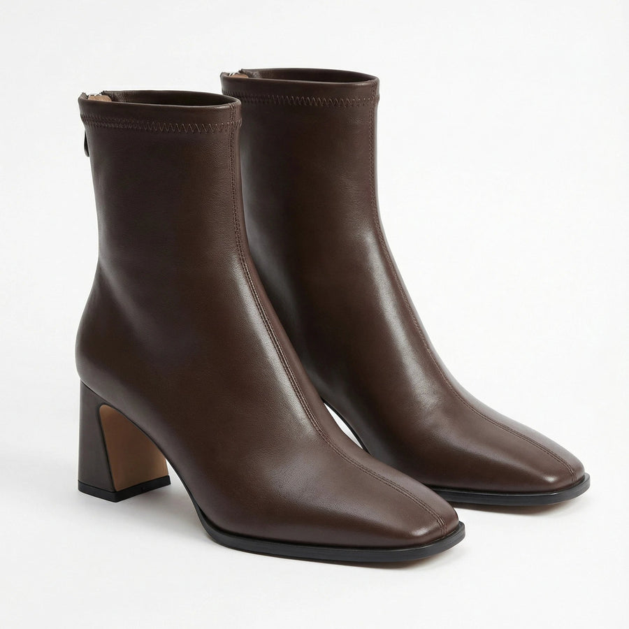Stonebrook Studio - Stonebrook Studio | Women’s Leather High Heel Ankle Boots - Square Toe Zip
