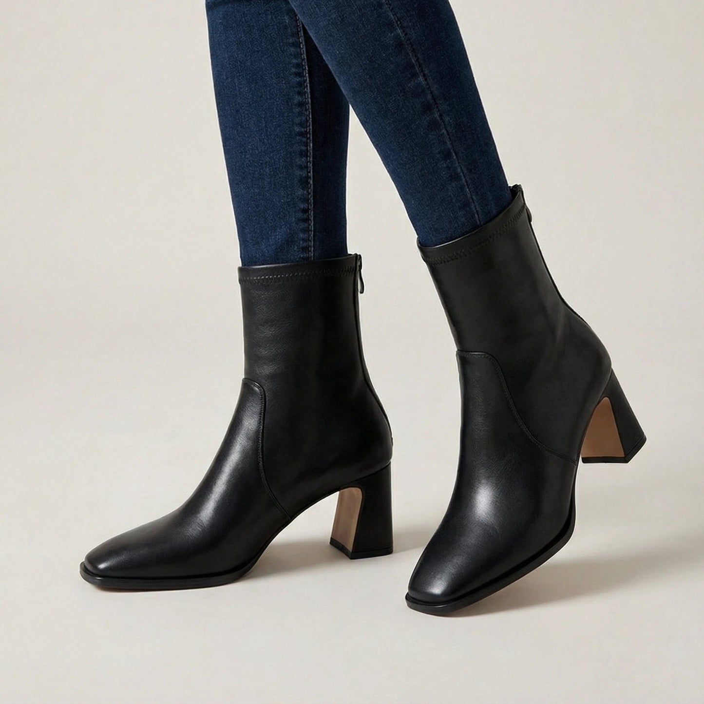 Stonebrook Studio - Stonebrook Studio | Women’s Leather High Heel Ankle Boots - Square Toe Zip